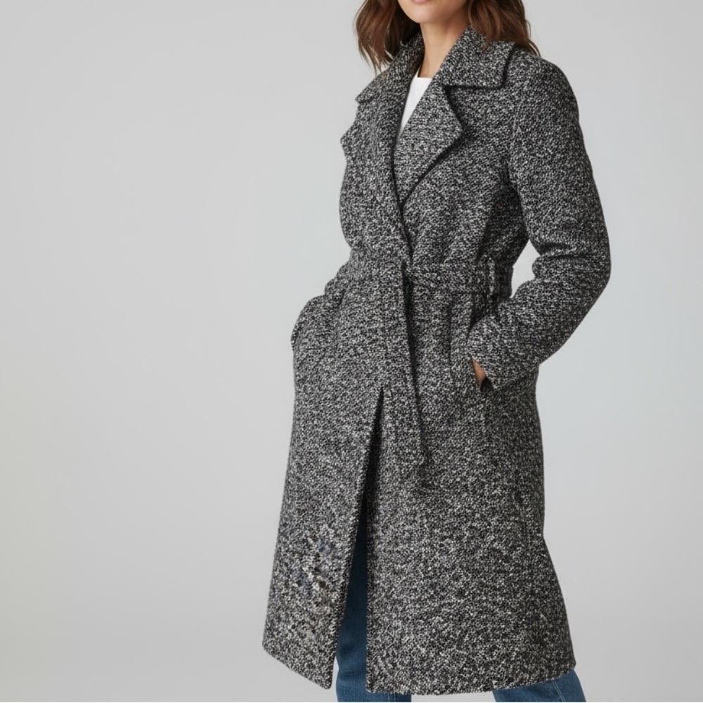 [XS]Babaton Gray Belt Trench Coat Herringbone Belted Coat